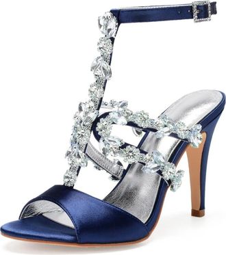 Generic Wedding Bridal Shoes Womens High Heeled Sandals Bridal Open Toe Stiletto Heels Chic Sexy Pumps for Wedding Party 10.5Cm,Dark Blue,5 UK