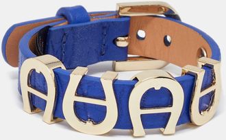 Aigner Blue Leather Gold Tone Logo Wrap Bracelet