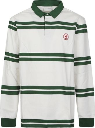 Dr&ocirc;le de Monsieur Embroidered Logo Striped Long-Sleeve Cotton Polo Shirt