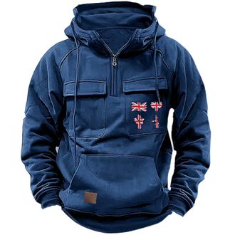 Generic Tactical Work Hoodies For Men Uk Hooded Sweatshirt For Men British Flag Graphic Sweatshirts Drawstring Hoody With Multi Pockets Pullover Combat Cargo 