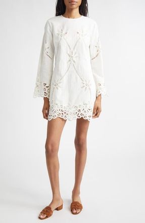 Veronica Beard Amberg Cotton & Linen Eylet Minidress in Dove at Nordstrom, Size 12