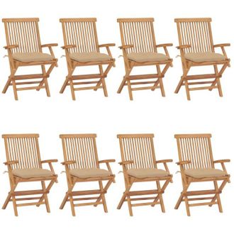 vidaXL Sillas De Jard&iacute;n 8 Uds Madera Maciza De Teca Con Cojines Beige Vidaxl