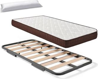 HOGAR 24 Hogar24 - Somier Inferior de Cama Nido + Colchón Viscobrown Doble Capa Viscosoft, Altura 15 cm + Almohada de Fibra, 80x190 cm