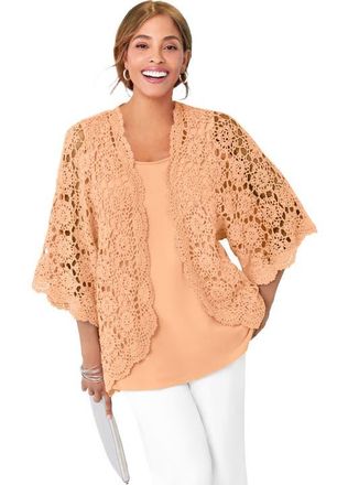 Jessica London Crochet Cardigan in Peach Fuzz at Nordstrom, Size 44