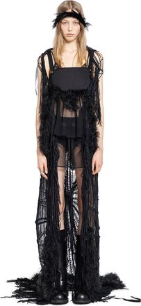 Ann Demeulemeester Ildi Crochet Scarf with Feathered Fringes