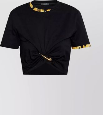 Versace cropped t-shirt with baroque print trim