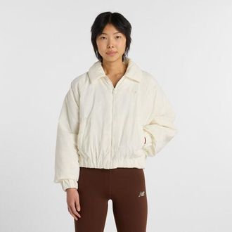 New Balance Mujer Woven Bomber Jacket en Blanco, Nylon tejido, Talla 2XL