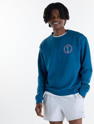 New Balance Uomo Valencia Marathon Athletics French Terry Crew in Blu, Maglia di Poliestere, Taglia XL