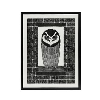 Artery8 Ringuil Owl Bird on a Window De Mesquita Framed Canvas Wall Art Print in White | Size: W24 x H32