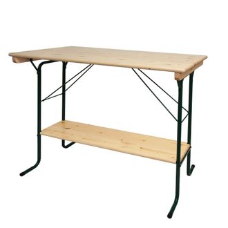 Hhg Nunca Usado] Mesa De Bar Hhg 486, Mesa De Jard&iacute;n Mesa De Cerveza Mesa De Tienda De Cerveza Mesa De Camping, Plegable De Metal Madera De Pino 110x125x7