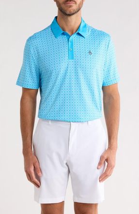 Original Penguin Layered Windowpane Print Knit Polo in Malibu Blue at Nordstrom Rack, Size Xx-Large