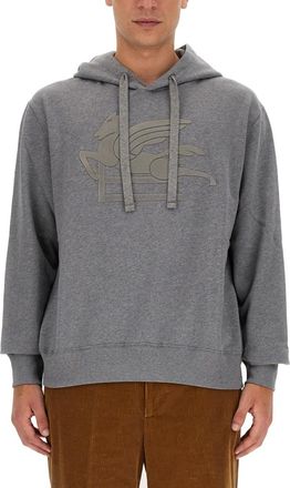 Etro Grey Logo Relaxed Hoodie