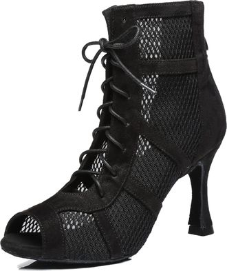 Minitoo Womens Dance Club Boots Mesh Elegant Summer Party Shoes L446 Black UK 4.5