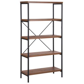 Beliani Estanter&iacute;a Industrial De 5 Niveles Madera Oscura Estructura De Metal Negro