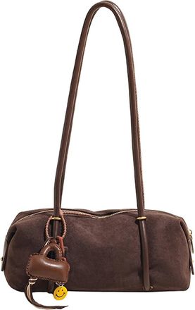 Generic Exquisite Faux Suede Square Shoulder Bags Solid Zipper Personality 2025 Autumn & Winter New Armpit For Women(Coffee and ornaments)