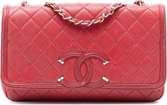 Chanel Borsa a spalla CC Filigree media in pelle Caviar trapuntata con battente 2016-2017 - Rosso
