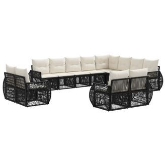 vidaXL Conjunto De Sof&aacute;s De Jard&iacute;n 12 Pcs Negro Y Blanco Crema Vidaxl