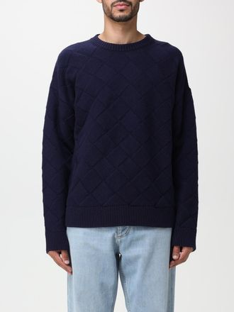 Bottega Veneta Mens Quilted Knit Crewneck Sweater - Navy