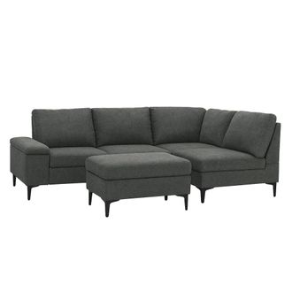 Concept Usine Sof&aacute; esquinero de 4/5 plazas de tejido chenilla gris antracita con puf