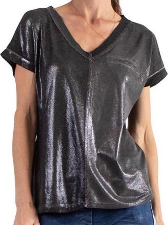 Made in Italy Two Tone V Neck T-Shirt With Faux Pocket In Anthracite