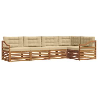 vidaXL Conjunto De Sof&aacute;s De Exterior Con Coj&iacute;n 5 Pcs Natural Y Beige Vidaxl