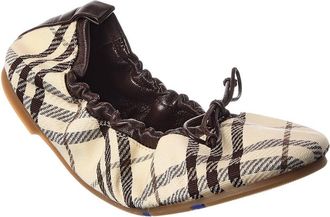 Burberry Check Fawn Leather-Trim Ballerina Flat