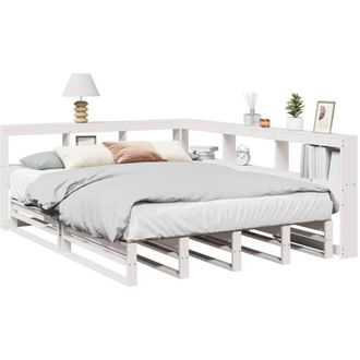 vidaXL Vidaxl - Cama Con Estanter&iacute;a Sin Colch&oacute;n Madera Maciza Blanca 150x200 Cm