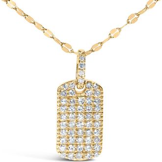 House of Brilliance 18K Yellow Gold PlatedSilver 1/3 Cttw Diamond Studded Dog Tag Pendant Necklace at Nordstrom
