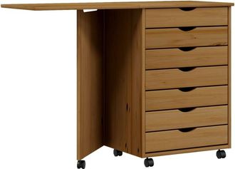 vidaXL Vidaxl - Rolling Cabinet with Desk moss Honey Brown Solid Wood Pine