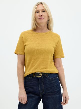 Contemporaine Womens Solid pure linen crew-neck T-shirt