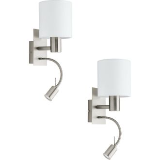 Loops 2 PACK Wall Light Colour Satin Nickel Shade White Fabric E27 LED 1x40W 1x3.5W in Metallics