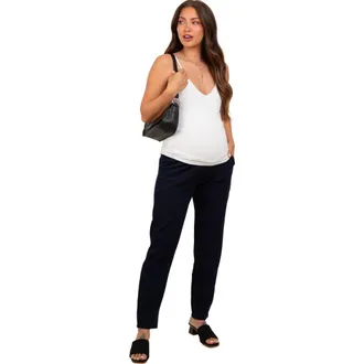 Pinkblush Pleated Relax Fit Maternity Pants in Navy Blue at Nordstrom, Size Medium