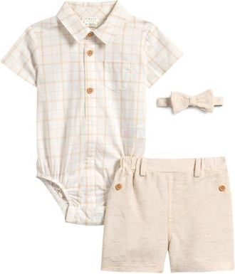 Petit Lem Bodysuit, Shorts & Bowtie Set in Off White at Nordstrom, Size 24M