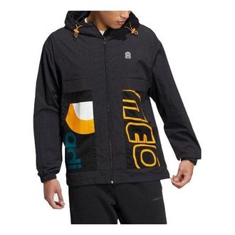 adidas Mens adidas neo Sports Woven Alphabet Hooded Jacket Black HS8850