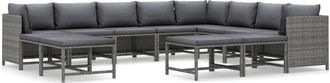 vidaXL Set De Muebles De Jard&iacute;n 12 Pzas Y Cojines Rat&aacute;n Sint&eacute;tico Gris Vidaxl