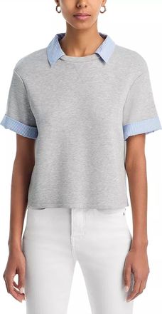 Veronica Beard Stuyvesant Mixed Media Top In Light Heather Grey
