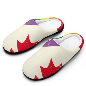 Generic Vintage Canadian And Gay Flag Fashion Cotton Slippers for Women Memory Foam House Slippers Non-Slip House Bedroom Shoes