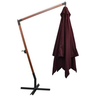 Berkfield Home Hanging Parasol with Pole Bordeaux Red 3x3 m Solid Fir Wood in Burgundy
