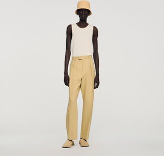 Sandro Wide pleated cotton-linen trousers