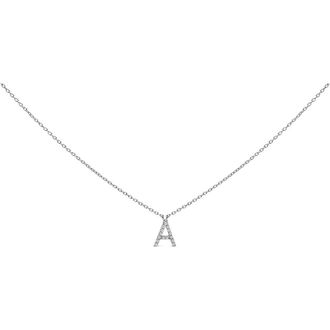 House of Brilliance 10K White Gold Diamond Accent A-Z Block Initial Pendant Necklace in White Gold | A at Nordstrom