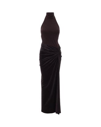 Andamane Dark Brown Jessie Open Back Velvet Maxi Dress