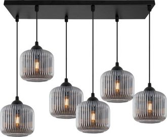 OEM L&aacute;mpara Colgante Riffle Negra 6 L&aacute;mpara Plana De Grafito Cilindro E27