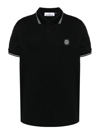Stone Island Black Polo Shirt In Cotton