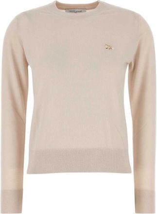 Maison Kitsun&eacute; Zandkleurige wollen trui - Dames - Ronde hals truien - Beige - M - Wol - Truien & Vesten
