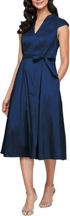 Alex Evenings Stretch Taffeta Cocktail Dress in Navy at Nordstrom, Size 16