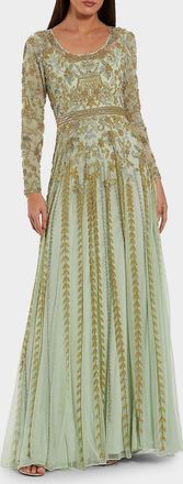Mac Duggal Evening Beaded Mesh Gown