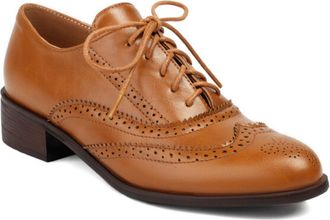 Generic Womens Brogue Oxford Shoes Lace Up Wingtip Perforated Detail Chunky Block Heel Round Toe Smooth Upper Cushioned Insole Durable Multiple Color Options,