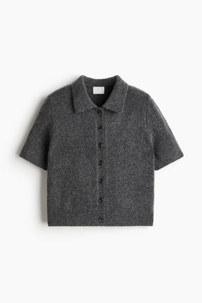 H&M Cardigan mit Kragen und Kurzarm - Dunkelgraumeliert