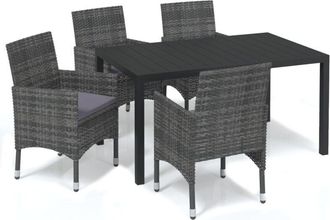 vidaXL Vidaxl - Juego Muebles Jard&iacute;n 5 Pzas Con Cojines Rat&aacute;n Sint&eacute;tico Gris