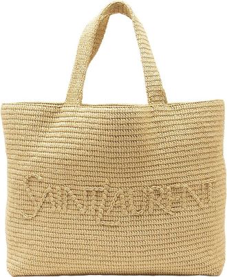 Saint Laurent Beige Raffia Logo Tote (Authentic Pre-Loved)
